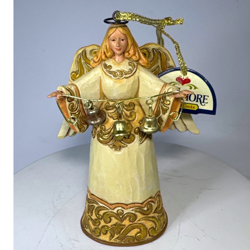 Jim Shore Heartwood Creek Ivory and Gold Angel Ornament 4036338FD NIB 2013 Bell